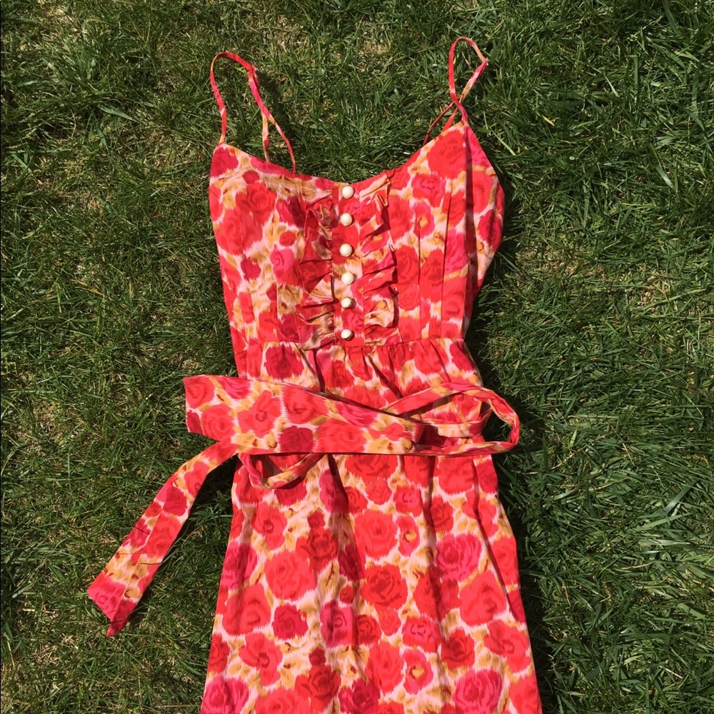 Forever 21 rose floral print dress ruffle hem XS